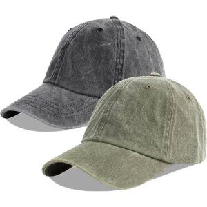 Unisex Black + Army Green Baseball Cap Cotton Fits Washed Denim Adjustable Hat
